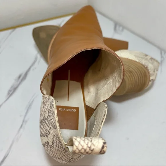 Dolce Vita Sonni ankle booties tan leather pointed toe snakeskin print heel 7.5 - Picture 8 of 11